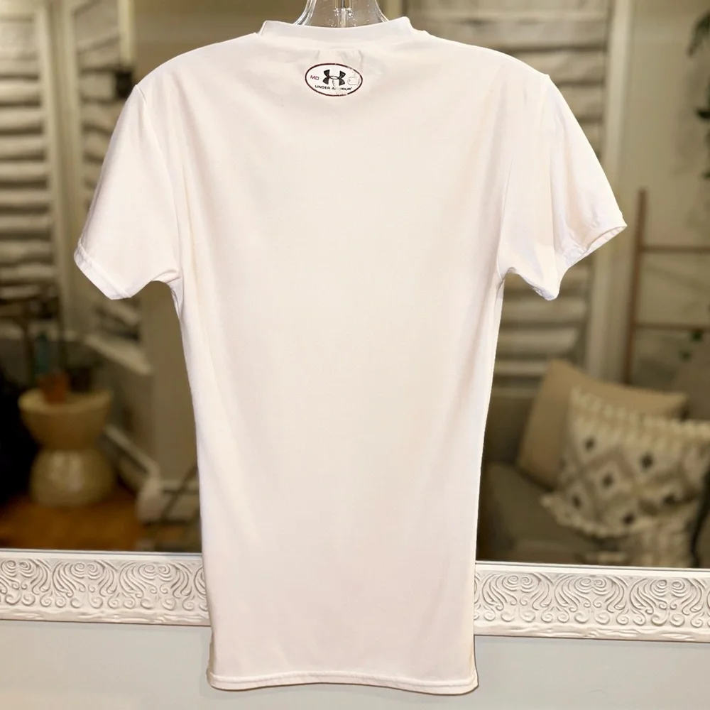 Under Armour Short Sleeve High Neck Stretch White Shirt - M